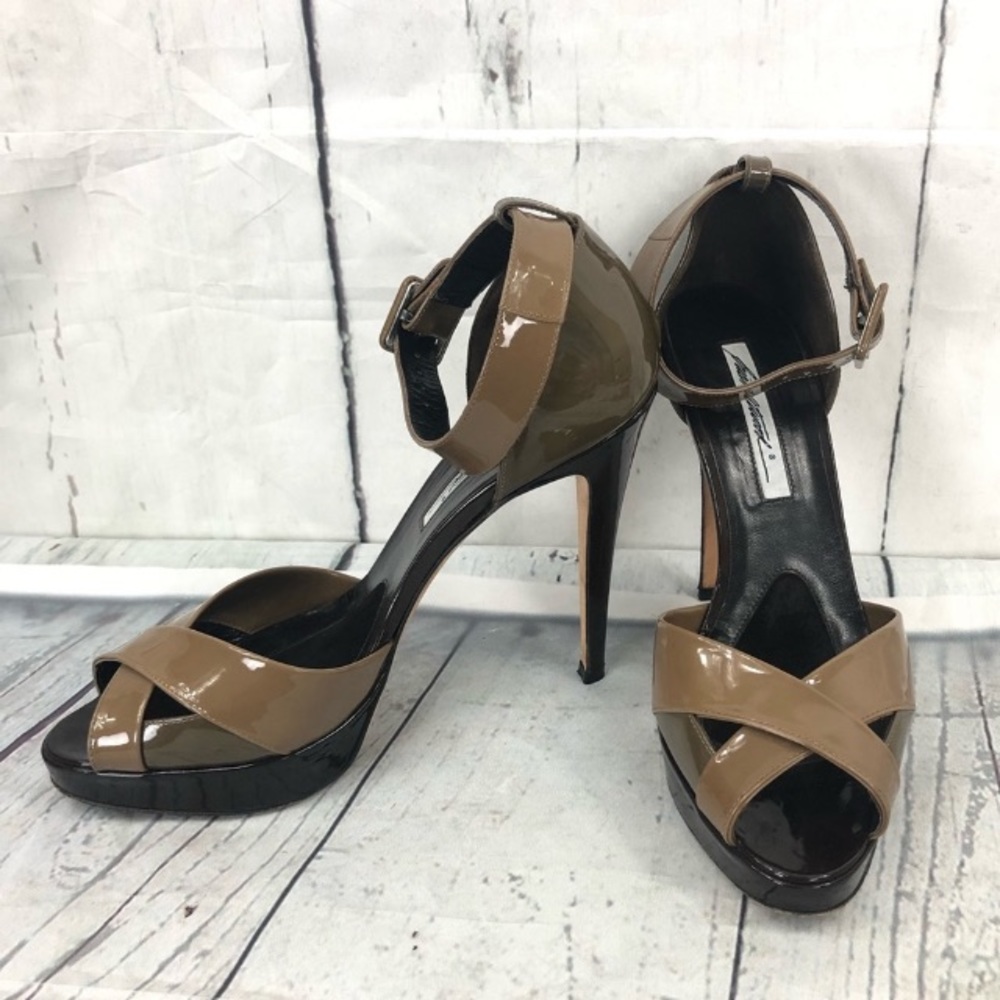 Brian Atwood Women’s Patent Leather Peep Toe Platform High Heels Designer